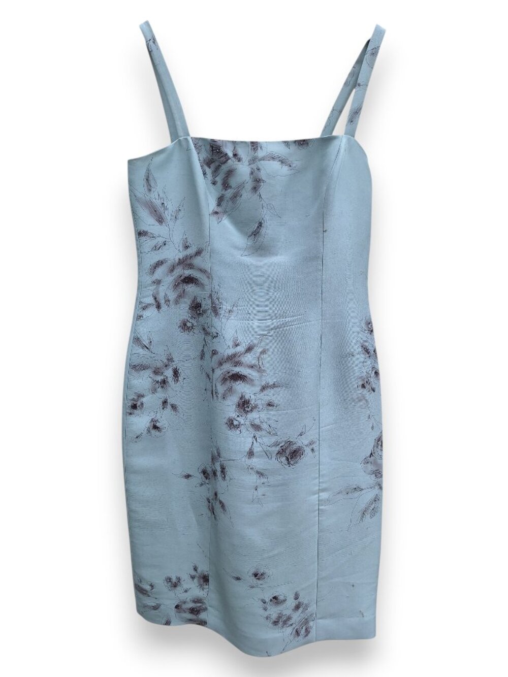 Adrianna Teal Mint Green Silk Beaded Floral Square Neck Sheath Dress Sz 6